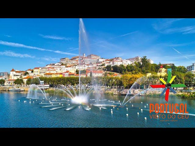 Coimbra aerial view - University tower - Cybernetic fountain - 4K UltraHD