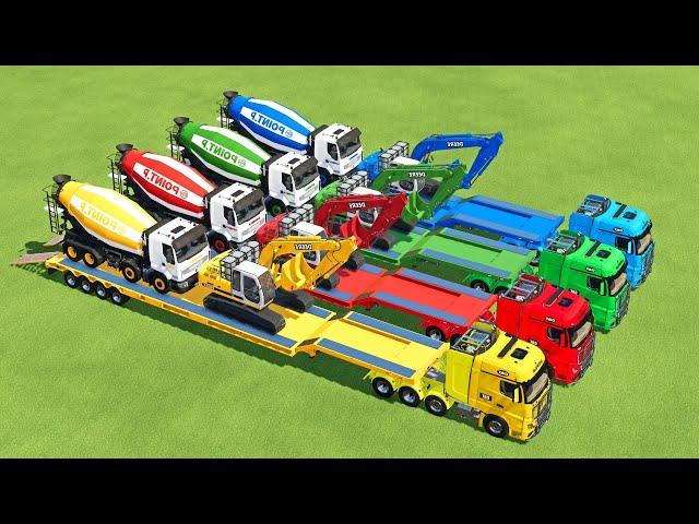 TRANSPORTING EXCAVATOR, DUMP TRUCK, BULLDOZER, POLICE CARS TO GARAGE WITH MAN TRUCK - FS22