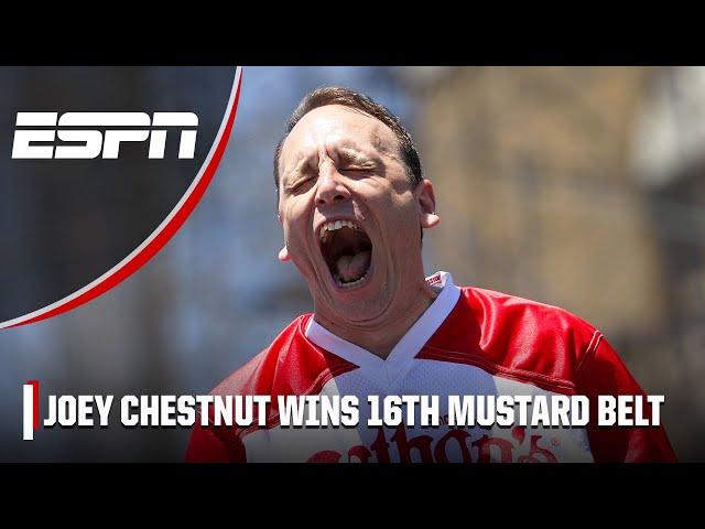 Joey Chestnut downs 62 hot dogs at 2023 Nathan's Famous Hot Dog Eating Contest to win 16th title 