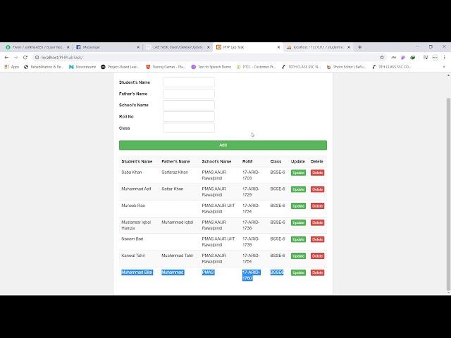 PHP Ajax Requests--Insert Delete Update Database without reloading--Web Engineering Lab Task
