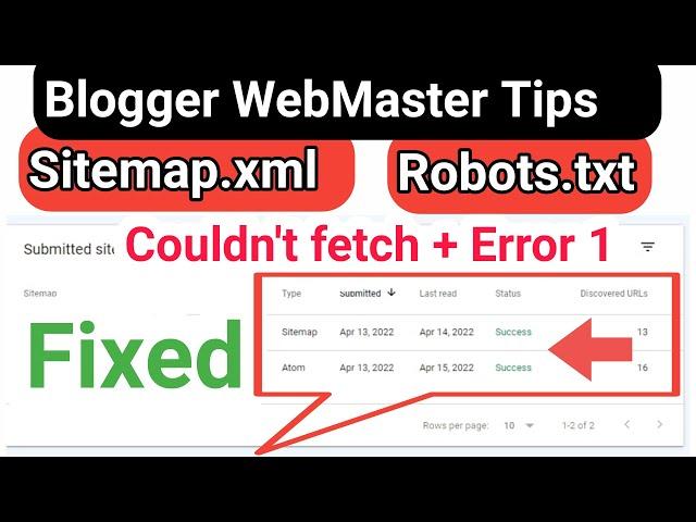 Blogger Sitemap Not indexing Couldn't fetch | Error 1 | Robots.txt | Sitemap.xml | Submit Webmaster