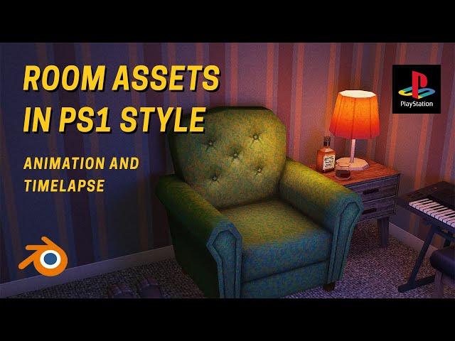 Room Assets in PS1 style (Low Poly Modeling in Blender / Timelapse)