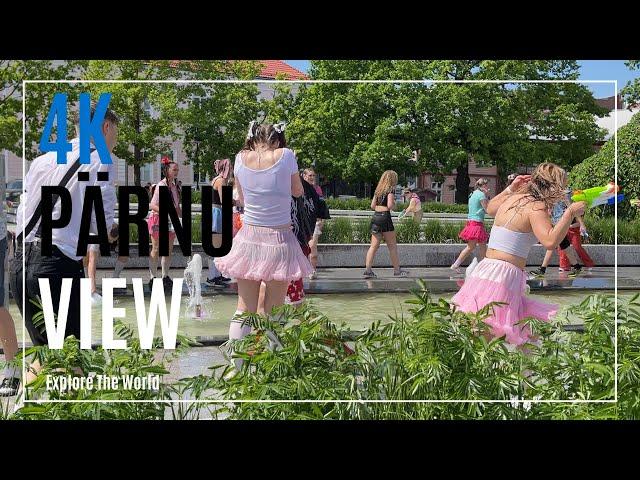 【4K】 Estonia Parnu View - Funny Water Shooting by Students on the Independence Square in Pärnu