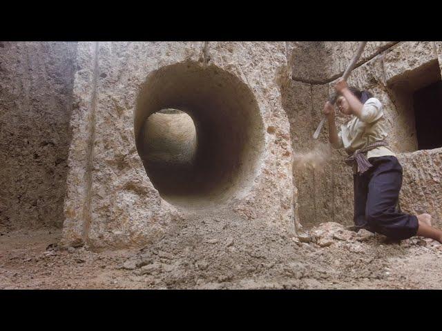 Amazing! Girl Solo Builds The Most Beautiful Underground Swimming Pool House Tunnel Slide