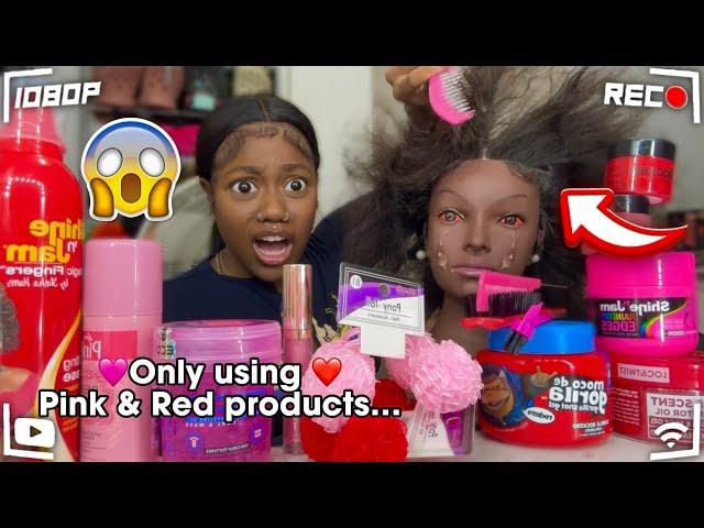 Doing my Mannequin THICK Hair Only using PINK & RED products