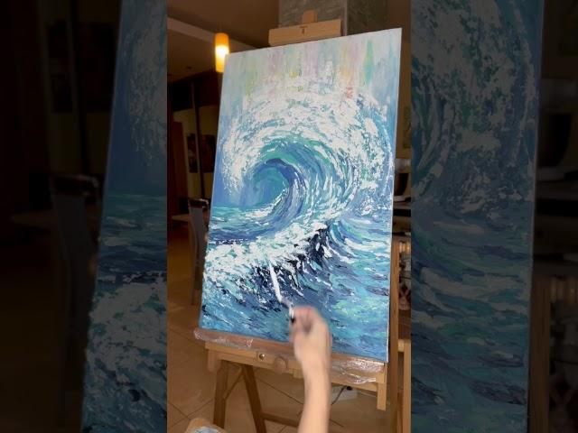 Картина текстурной пастой.Океан. Волна. painting with textured paste.  wave