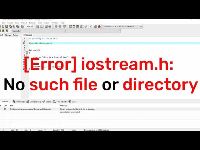 Error iostream h No such file or directory | C++