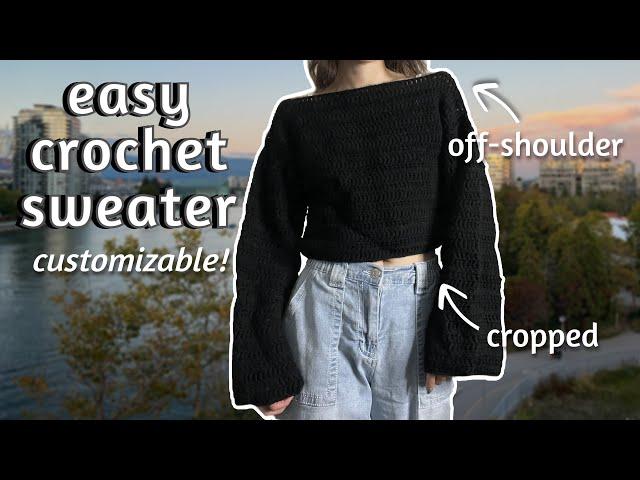 Easy Crochet Sweater Tutorial | Crochet Off-Shoulder Cropped Sweater