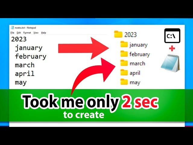 Create multiple folders and subfolders at once on Windows - Notepad + CMD
