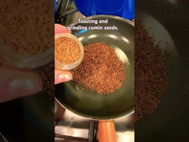 Toasting, grinding cumin seeds. The fragrance! So satisfying to grind this. #nytcooking #cuminseeds