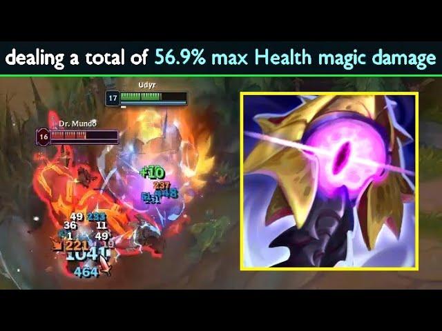 Udyr killing 5526 HP Mundo in 5 seconds.