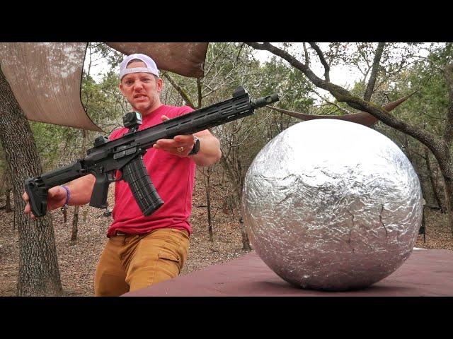 My Crazy New 3-IN-1 Gun vs. 100 Pound Aluminum Ball!!!