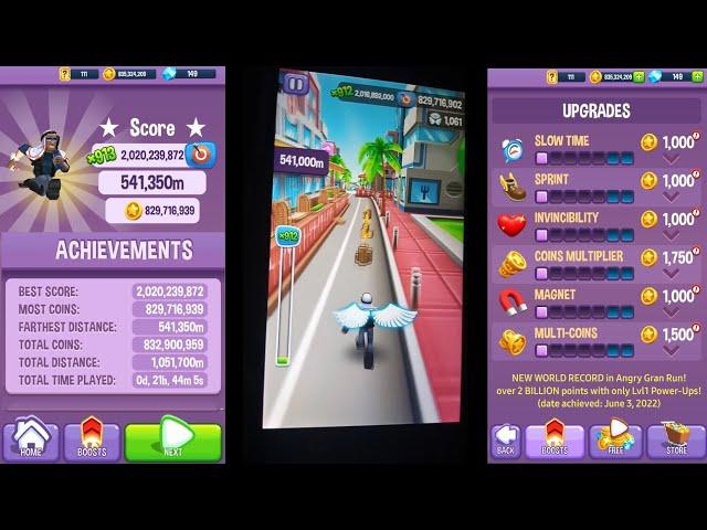 Angry Gran Run - over 2.020 billion points using only Level 1 power-ups! [New World Record!!]