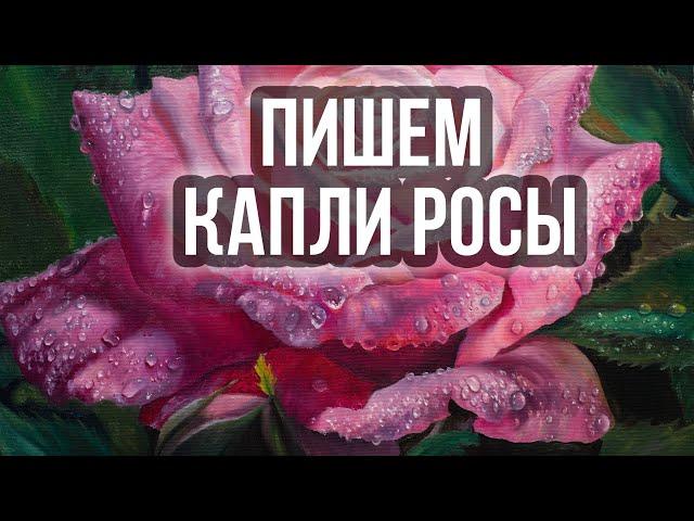 Как нарисовать реалистично каплю воды. Пишем розу в каплях росы.