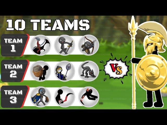 Stick War 3 : 10 Legendary Teams VS Invincible Golden Spearton️ Stick War Saga Hack  Stickx9999