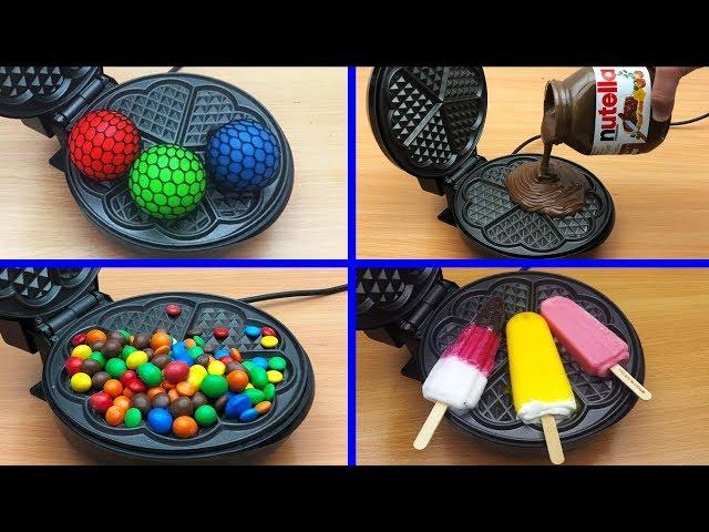 EXPERIMENT WAFFLE IRON vs NUTELLA, SKITTLES, ANTI STRESS BALLS, ICECREAM (Compilation)