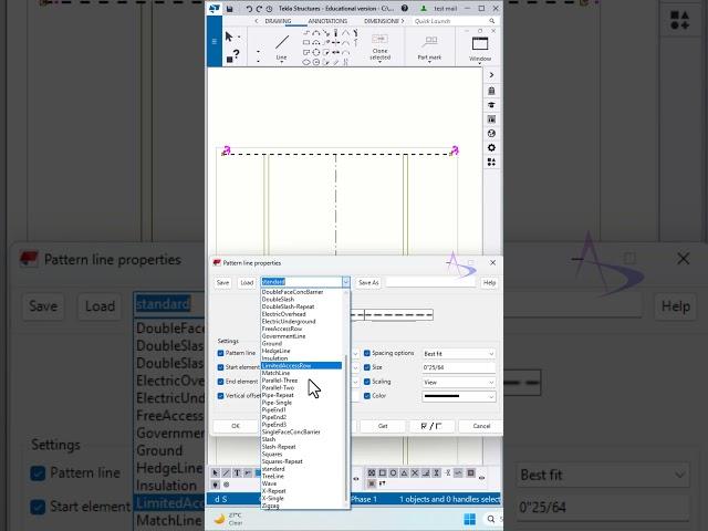 Draw a pattern line - Match line in drawings - Tekla Structures