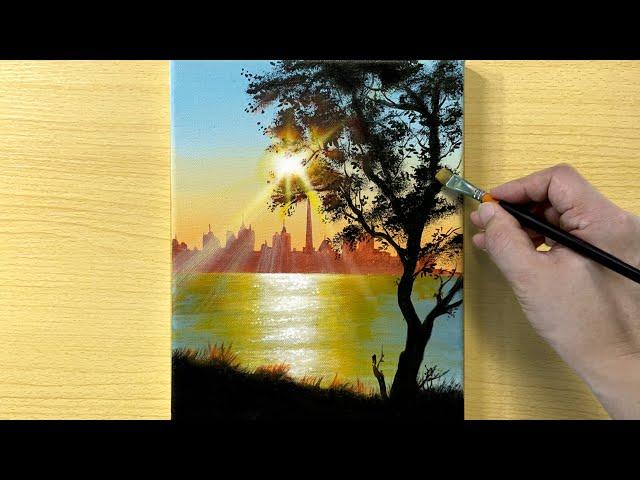 Sunrise painting / Acrylic Painting for Beginners / STEP by STEP #215 / 일출 그리기