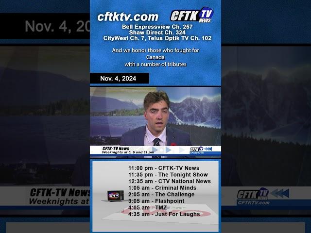 Nov. 4, 2024 News Update Short with Damian Smith - Watch CFTK-TV News weeknights at 5, 6 & 11 pm.