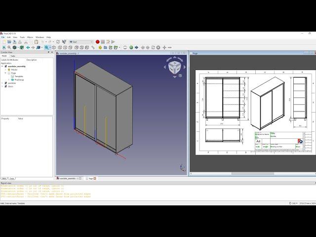 FreeCAD, parametric wardrobe with sliding doors.