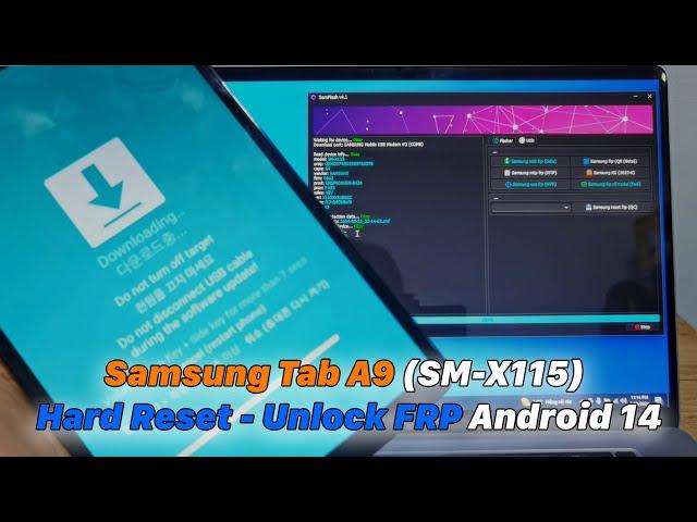 Samsung Tab A9 (SM-X115) Hard Reset - Bypass Google Account (Unlock FRP) Android 14