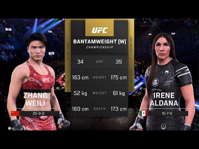 UFC 5 Zhang Weili vs Irene Aldana fight in the UFC 5 arena face to face