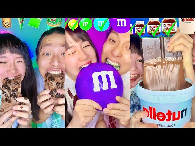 Rainbow Chocolate Emoji Food Challenge ASMR Compilation! Bubble teaBoba (Part1)