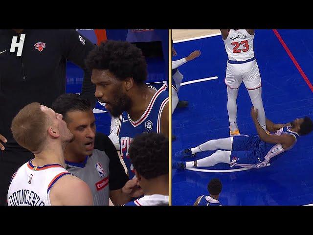 Joel Embiid received a Flagrant 1 after this foul on Mitchell Robinson 