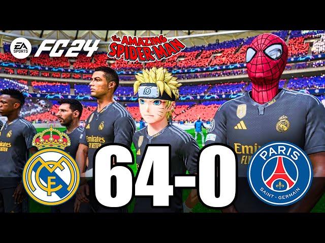 FIFA 24 - RONALDO, MESSI, SPIDER MAN ALL STARS PLAYS TOGETHER | Real Madrid 64-0 PSG