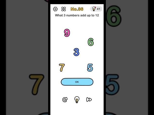 Brain out level 36 what 3 numbers add up to 12 walkthrough and solution