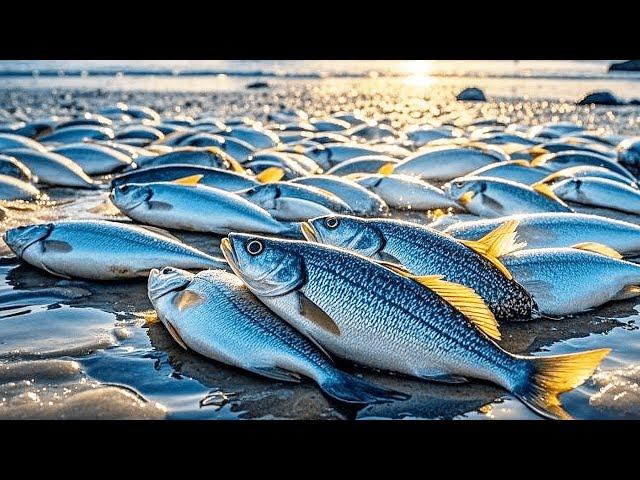 After the tide went out, Xiao Zhang came to the beach and caught a lot of sea bass!