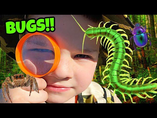 BUG Hunt for GIANT BUGS with Caleb & Mommy! Kids Catching INSECTS and PLAYing OUTSIDE with DAD!