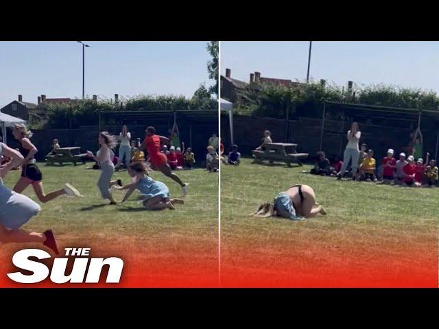 Mum faceplants and moons crowd on sports day #Shorts ‍️