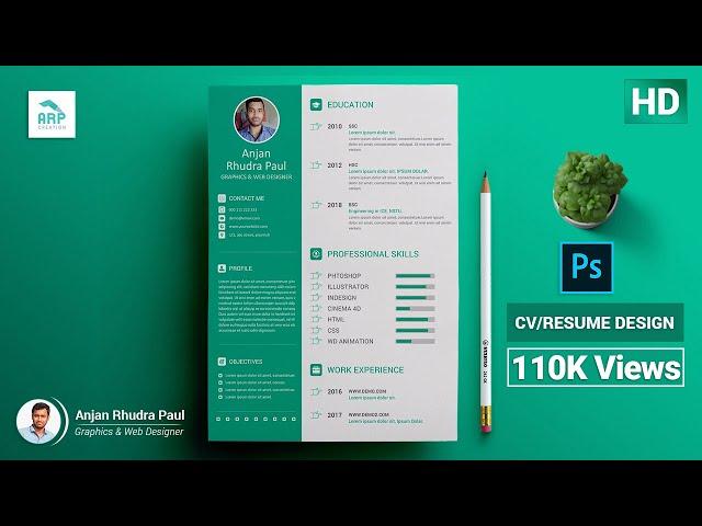 How to Create a CV/RESUME template in Photoshop :  Photoshop Tutorial 