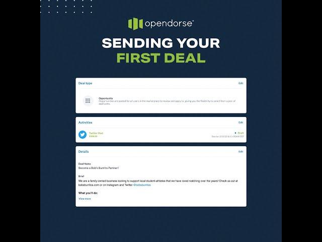 Sending Your First Deal on Opendorse