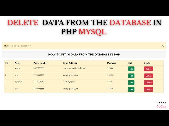 How to Delete Data From Database Using PHP MySQL | Delete Record from Database | @snehacodes7132