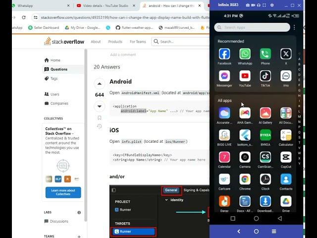 How to Change Name of the AndroidApp and iosApp used vs code? Flutter | dart