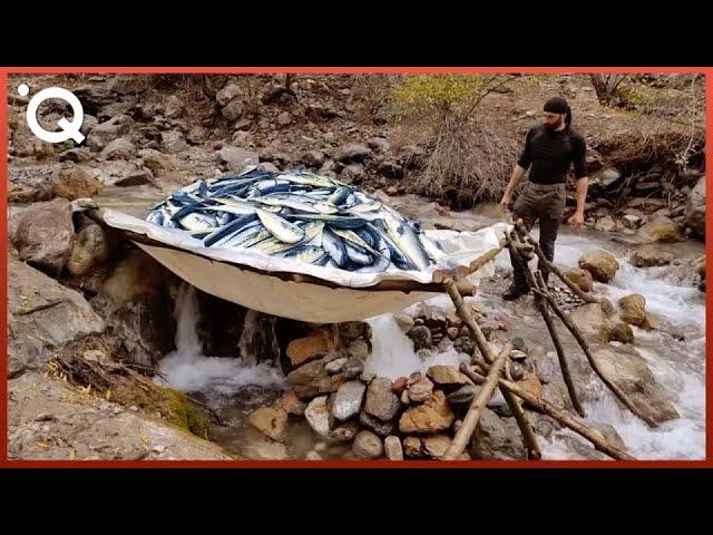 Man Survives in the Wild Using Primitive Fishing Traps| by @rampewild.