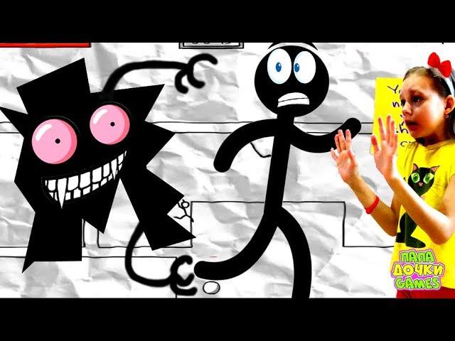 Adventure stickman STICKMAN Crumpled and the LIZARD. Escape from the EVIL INK on PAPER