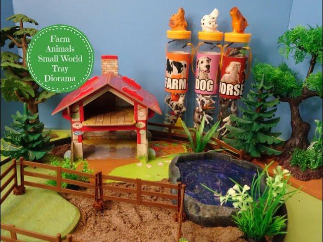 Farm Animals, Horses & Dogs Figures Small World Tray Diorama -Learn Animal Names