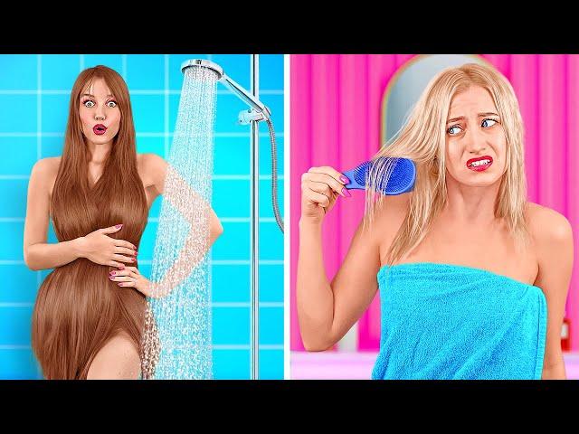 THIN HAIR VS THICK HAIR STRUGGLES || Crazy Girly Problems with Hair | Long VS Short Hair by 123 GO!