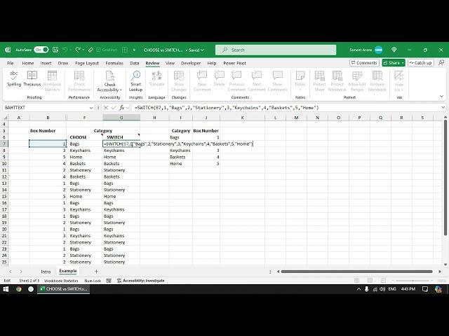 CHOOSE vs SWITCH functions in Excel