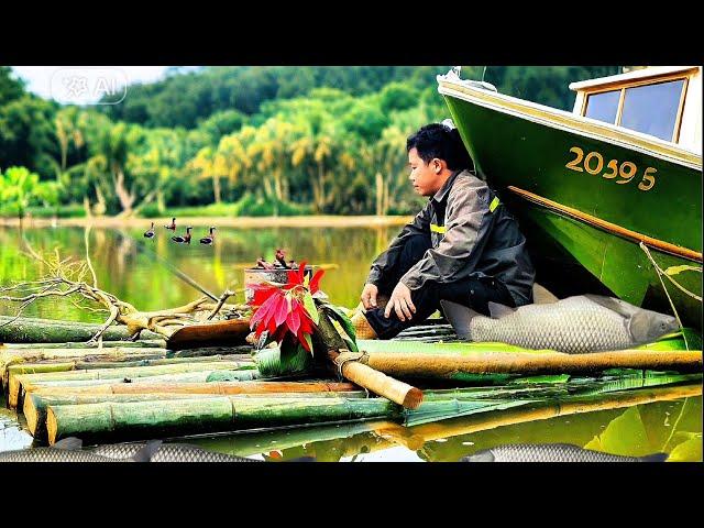 Survival Challenge: Crafting a Bamboo Boat and Catching Fish in Nature