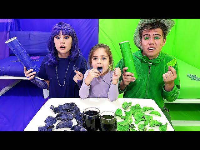 Purple VS Green 24 Hour Food Challenge | Nastya Artem Mia