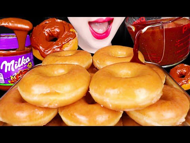 ASMR Chocolate Milk Donut Milka Jam 초코우유에 말아먹는 크리스피 크림 도넛 먹방 Mukbang, Eating