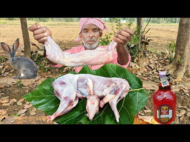 2 Rabbit & Brandy drinking Old Man Cooking AND Eating in Village Style MAKING