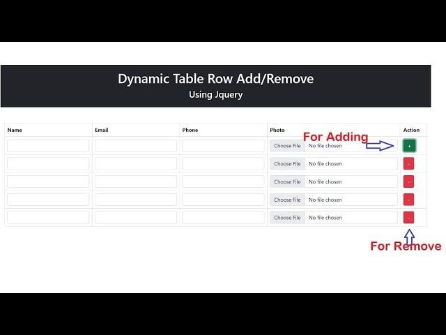 Add/Remove Row Dynamically using jQuery