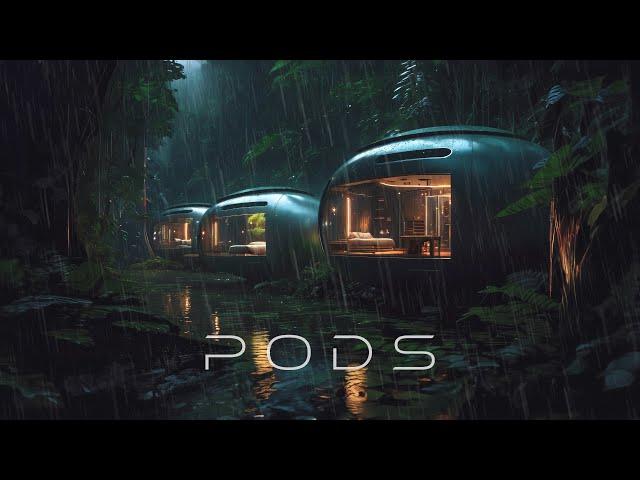 P O D S  -  Relaxing Futuristic Ambient with Immersive 3D Rain [4K] RELAX | STUDY | SLEEP | 10 HOURS