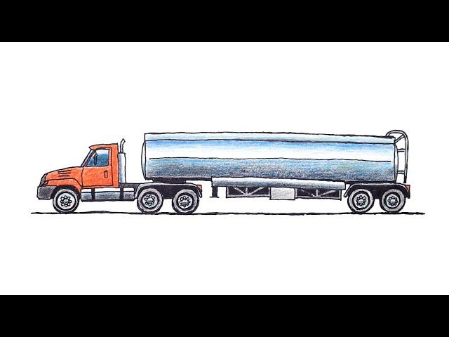 Как нарисовать грузовик автоцистерну бензовоз / How to #draw tanker #truck step by step easy drawing