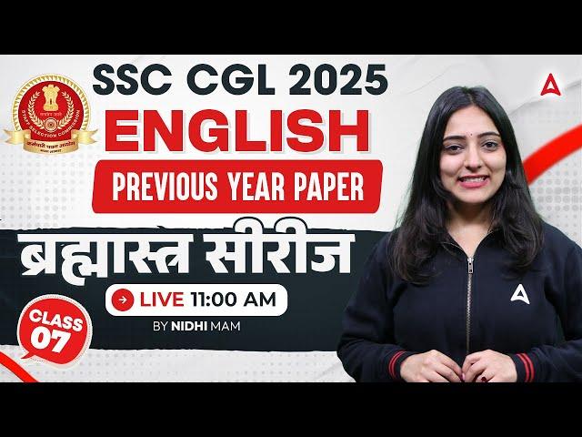 SSC CGL 2025 | SSC CGL English Previous Year Paper | SSC CGL English Class 2025 | By Nidhi Ma'am